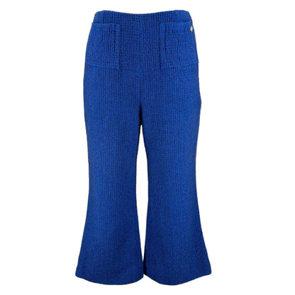 Chanel Lining Silk 100% CC Logo Tweed Pants Cropped Blue 34