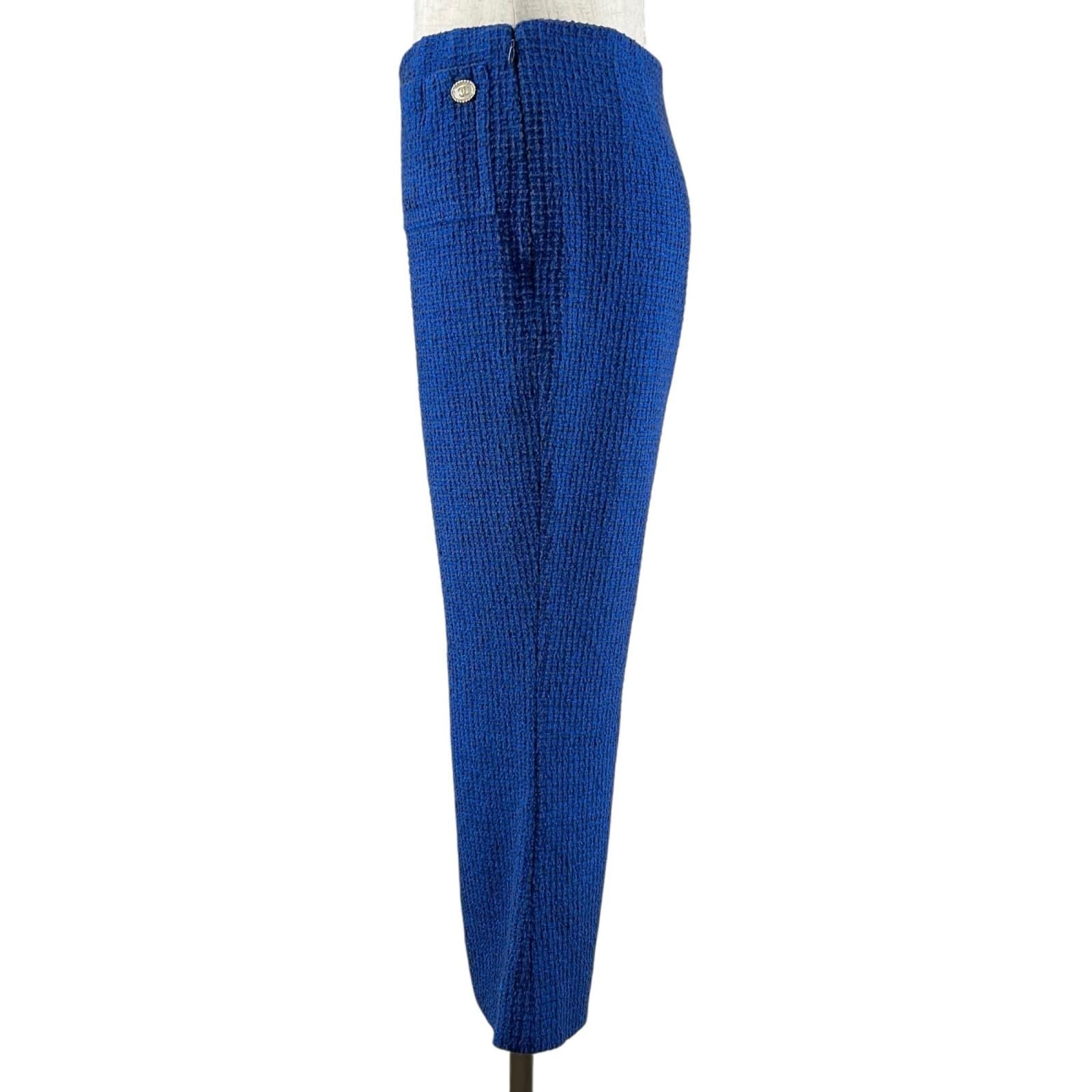 Chanel Lining Silk 100% CC Logo Tweed Pants Cropped Blue 34 — view 2