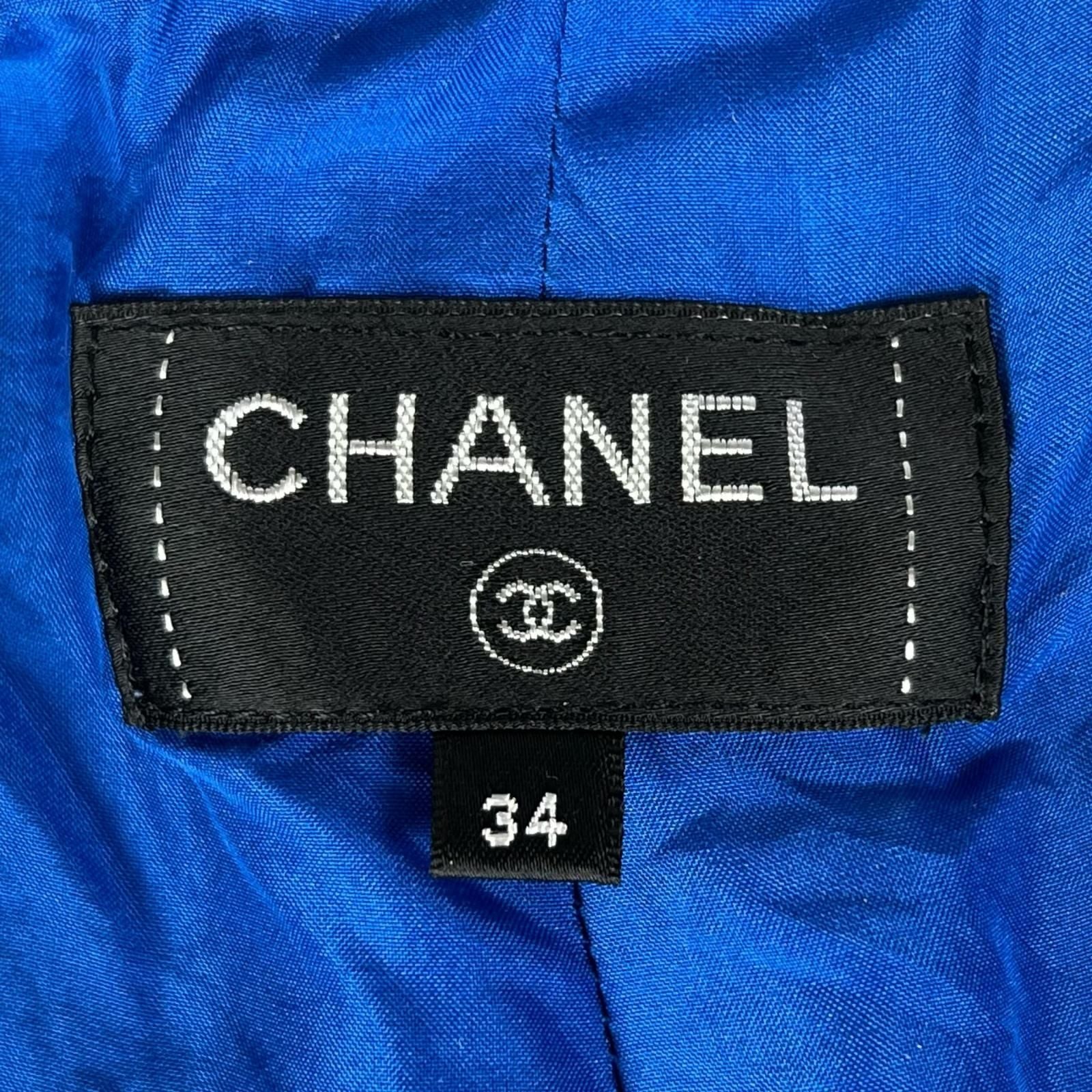 Chanel Lining Silk 100% CC Logo Tweed Pants Cropped Blue 34 — view 6