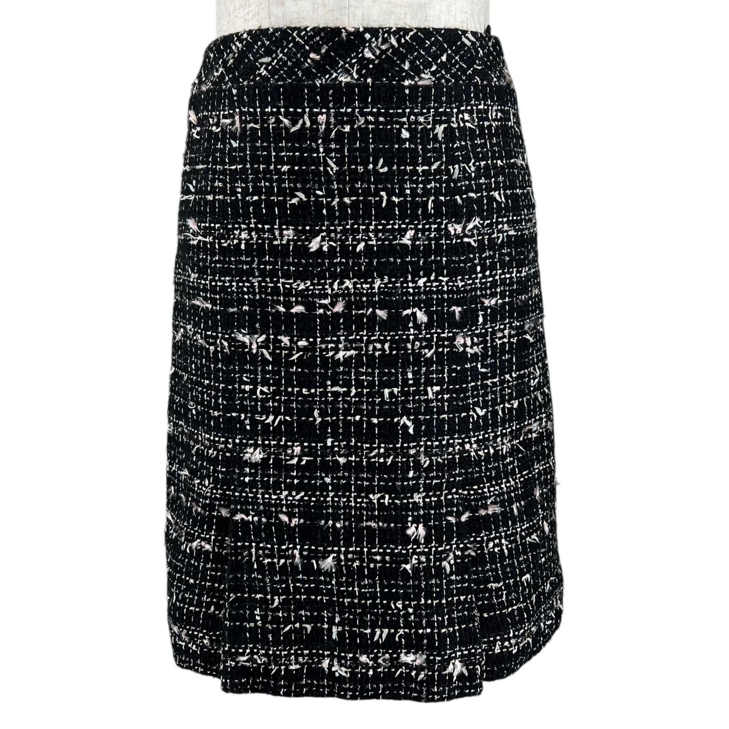 Chanel Vintage 05c CC Logo Box Pleats Tweed Skirt Black 34