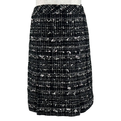 Chanel Vintage 05c CC Logo Box Pleats Tweed Skirt Black 34