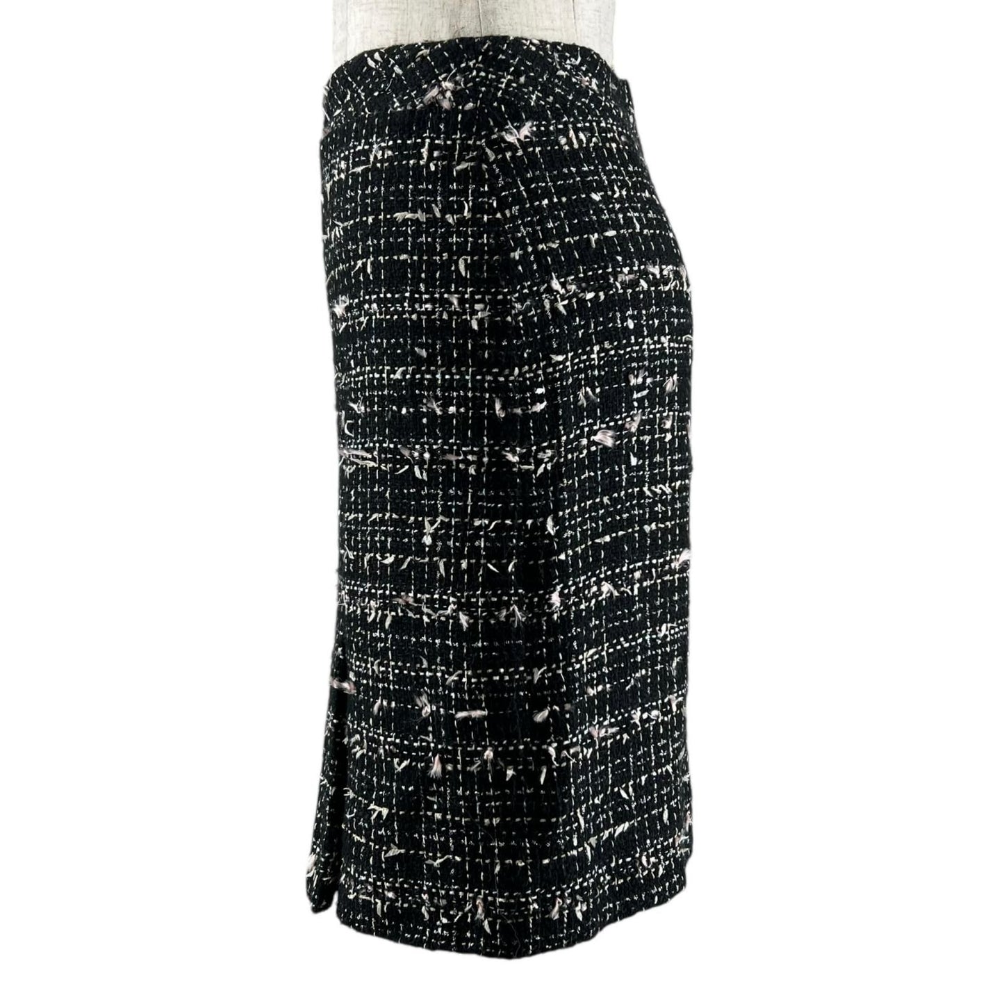 Chanel Vintage 05c CC Logo Box Pleats Tweed Skirt Black 34 — view 2