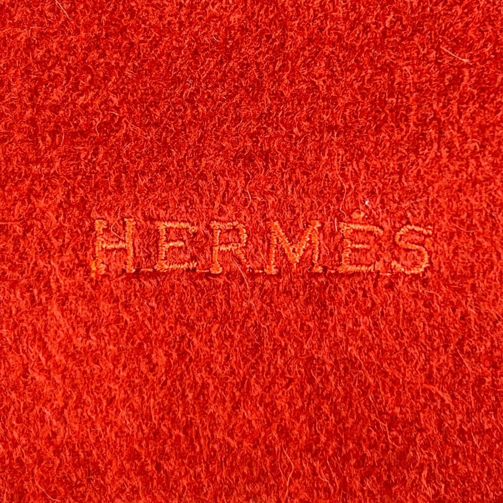 Hermes Cashmere Logo Embroidered Scarf with Fringe Shawl Brown — view 5