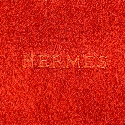Hermes Cashmere Logo Embroidered Scarf with Fringe Shawl Brown — view 5