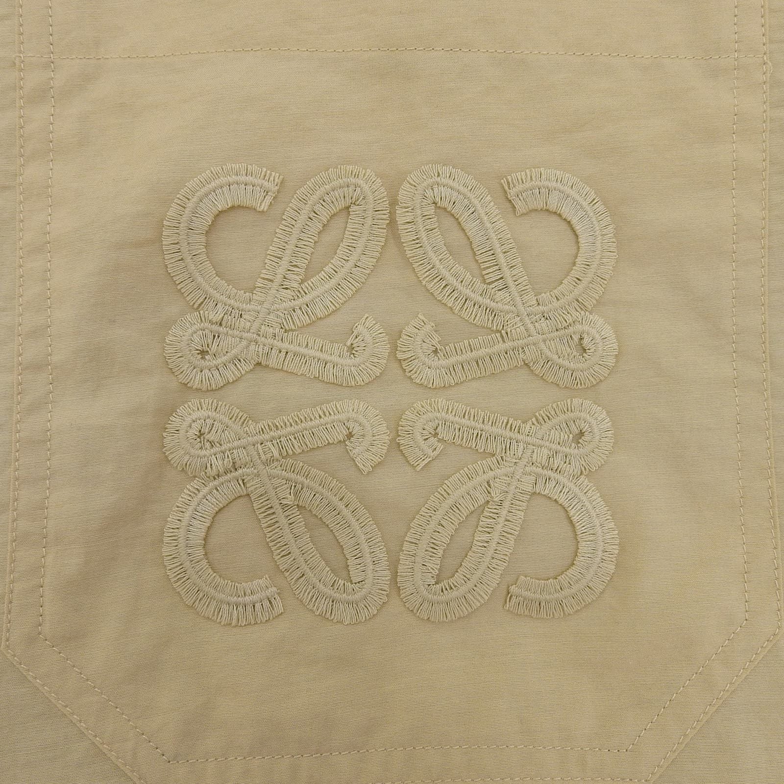 Loewe Paulas Ibiza Cotton Anagram Embroidery Long Sleeve Shirt Beige 38 — view 4