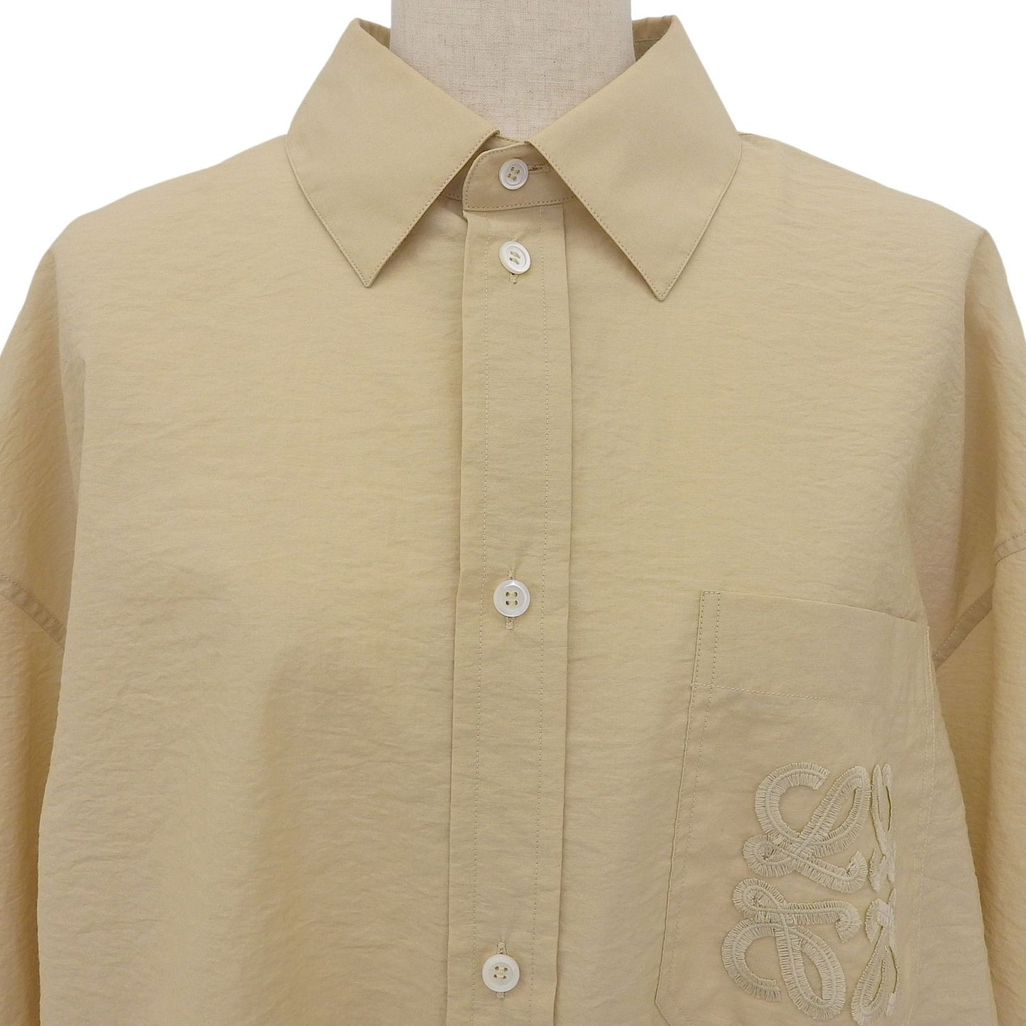 Loewe Paulas Ibiza Cotton Anagram Embroidery Long Sleeve Shirt Beige 38 — view 3