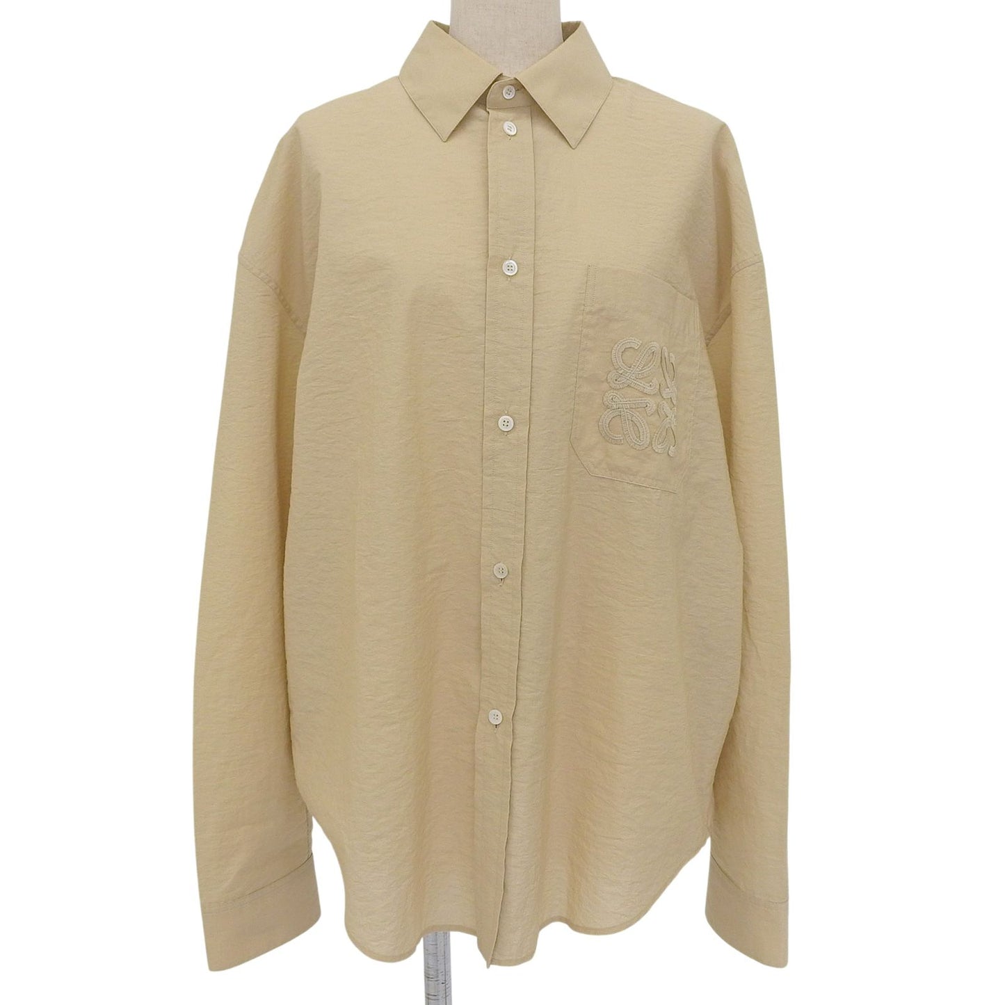 Loewe Paulas Ibiza Cotton Anagram Embroidery Long Sleeve Shirt Beige 38