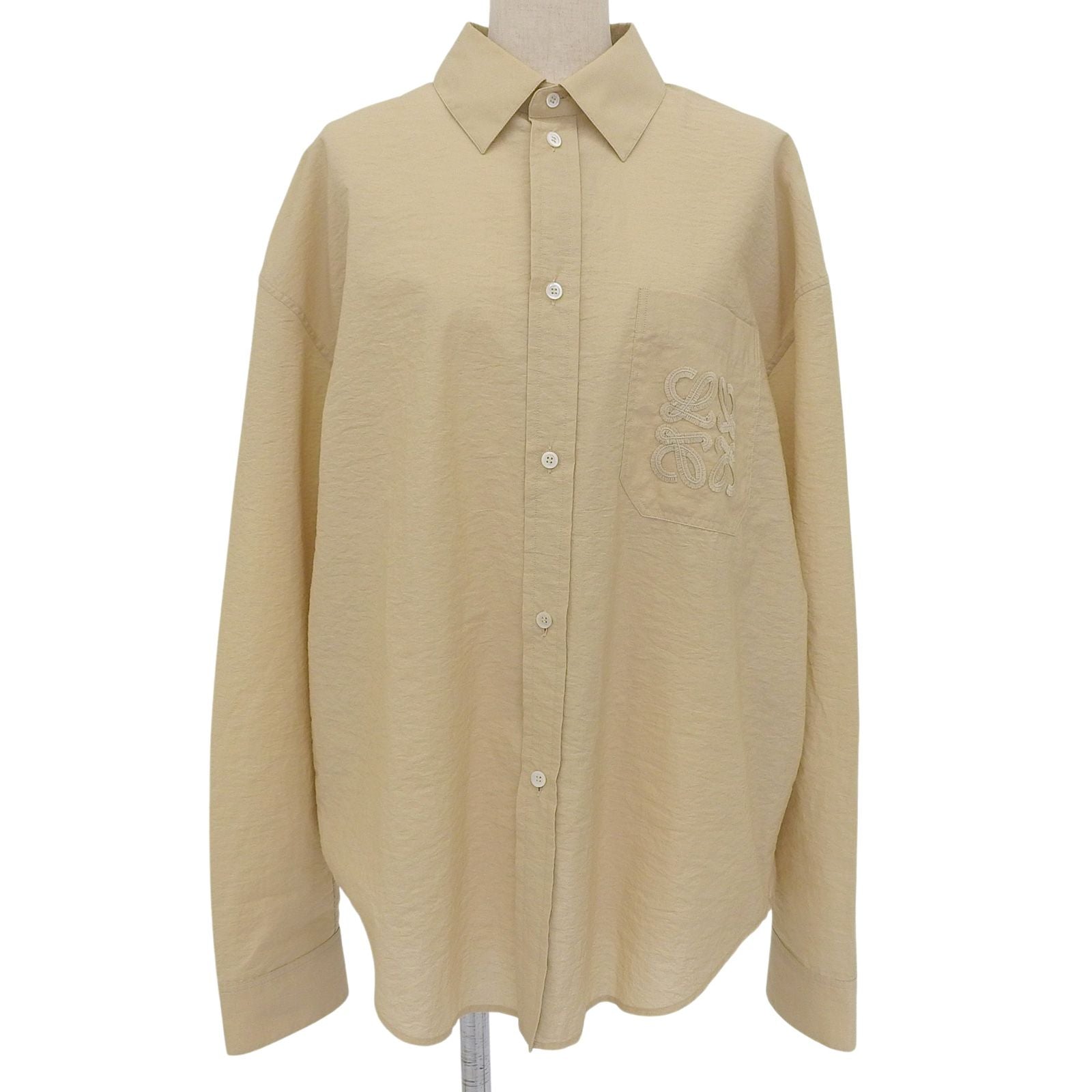 Loewe Paulas Ibiza Cotton Anagram Embroidery Long Sleeve Shirt Beige 38