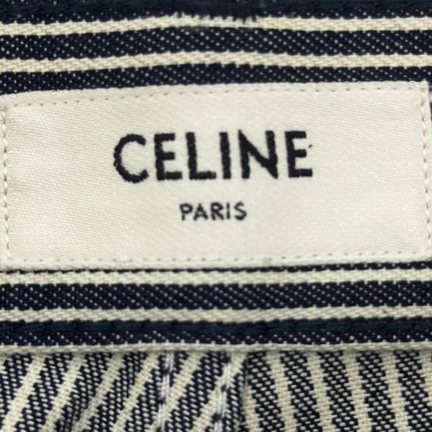 Celine Cotton 100% Hickory Striped Pattern Denim Pants Navy White 26 — view 6