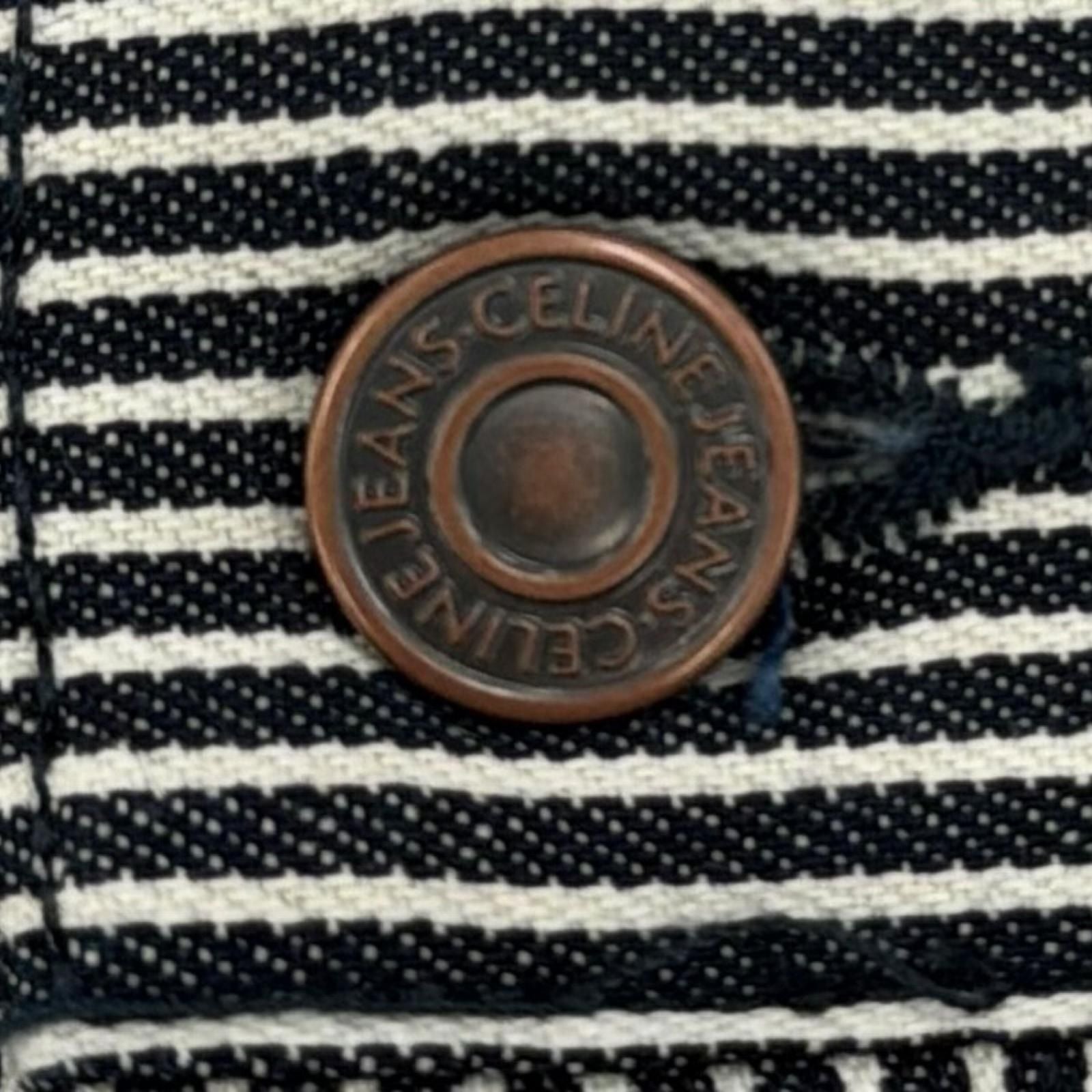 Celine Cotton 100% Hickory Striped Pattern Denim Pants Navy White 26 — view 5