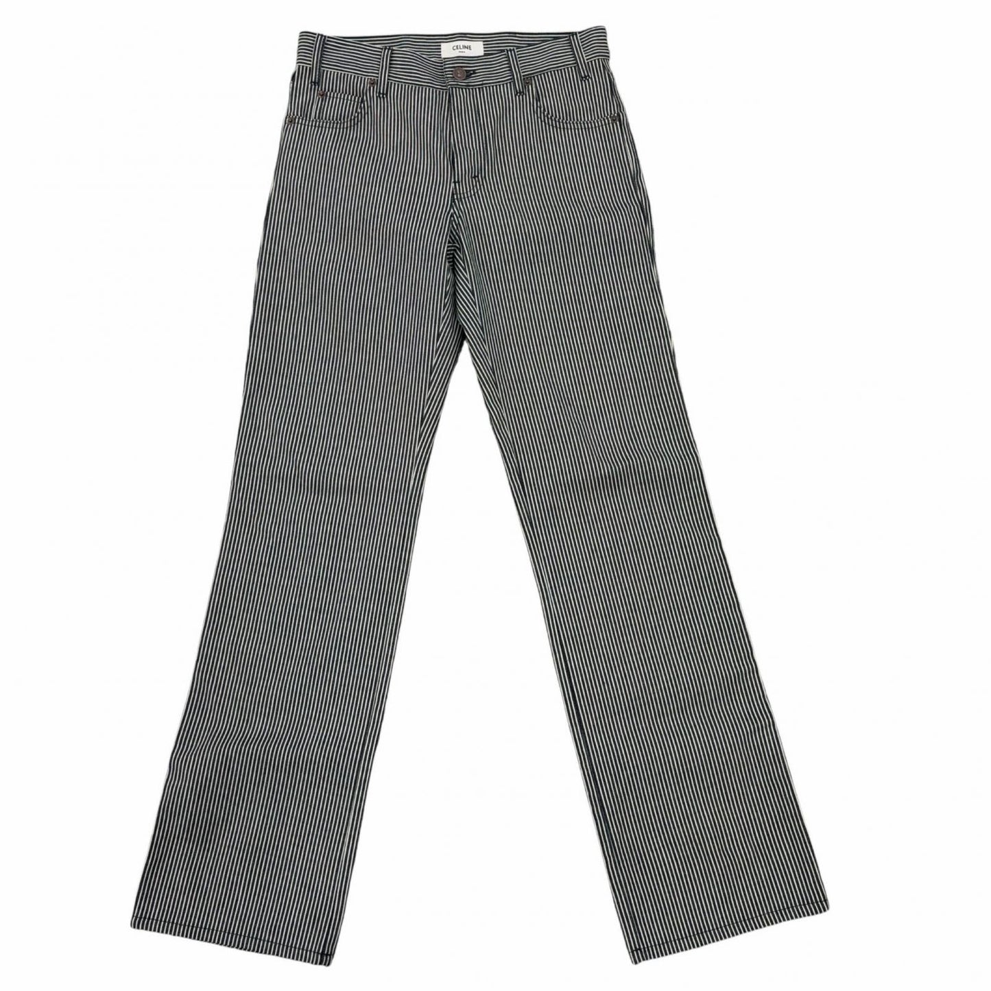 Celine Cotton 100% Hickory Striped Pattern Denim Pants Navy White 26