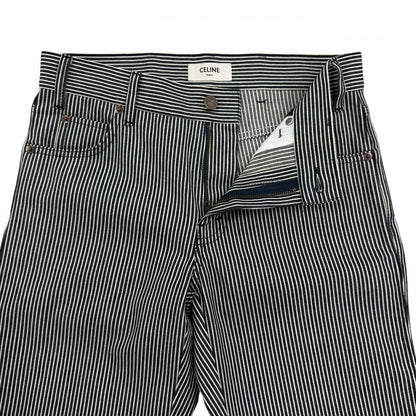 Celine Cotton 100% Hickory Striped Pattern Denim Pants Navy White 26 — view 3