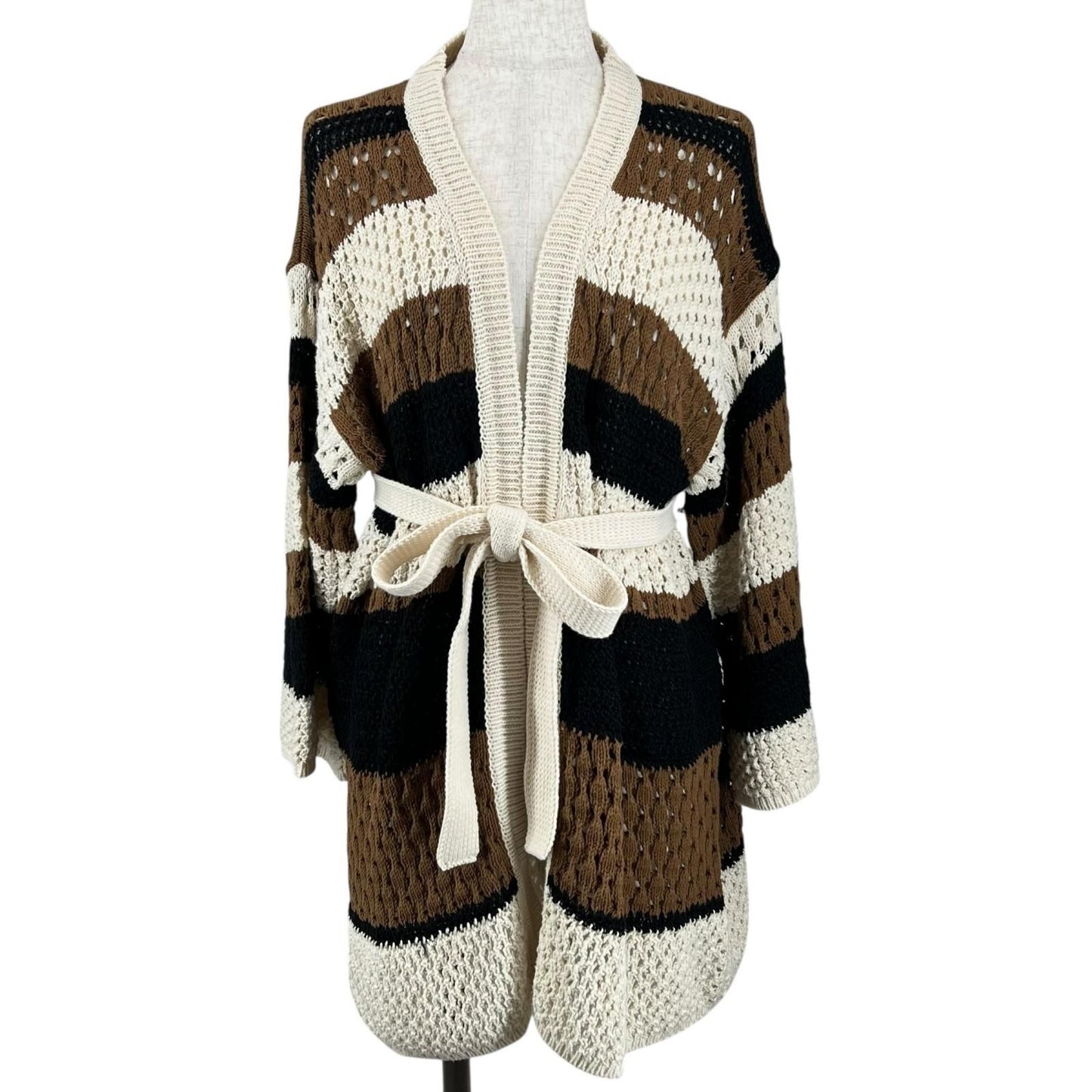 Max Mara Weekend Maxmara Cotton Crochet Cardigan with Belt Multicolor