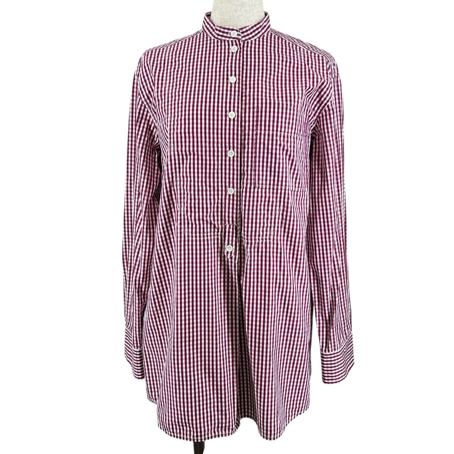 Celine Phoebe Philo Era Cotton 100% Gingham Check Logo Buttoned Long Sleeve