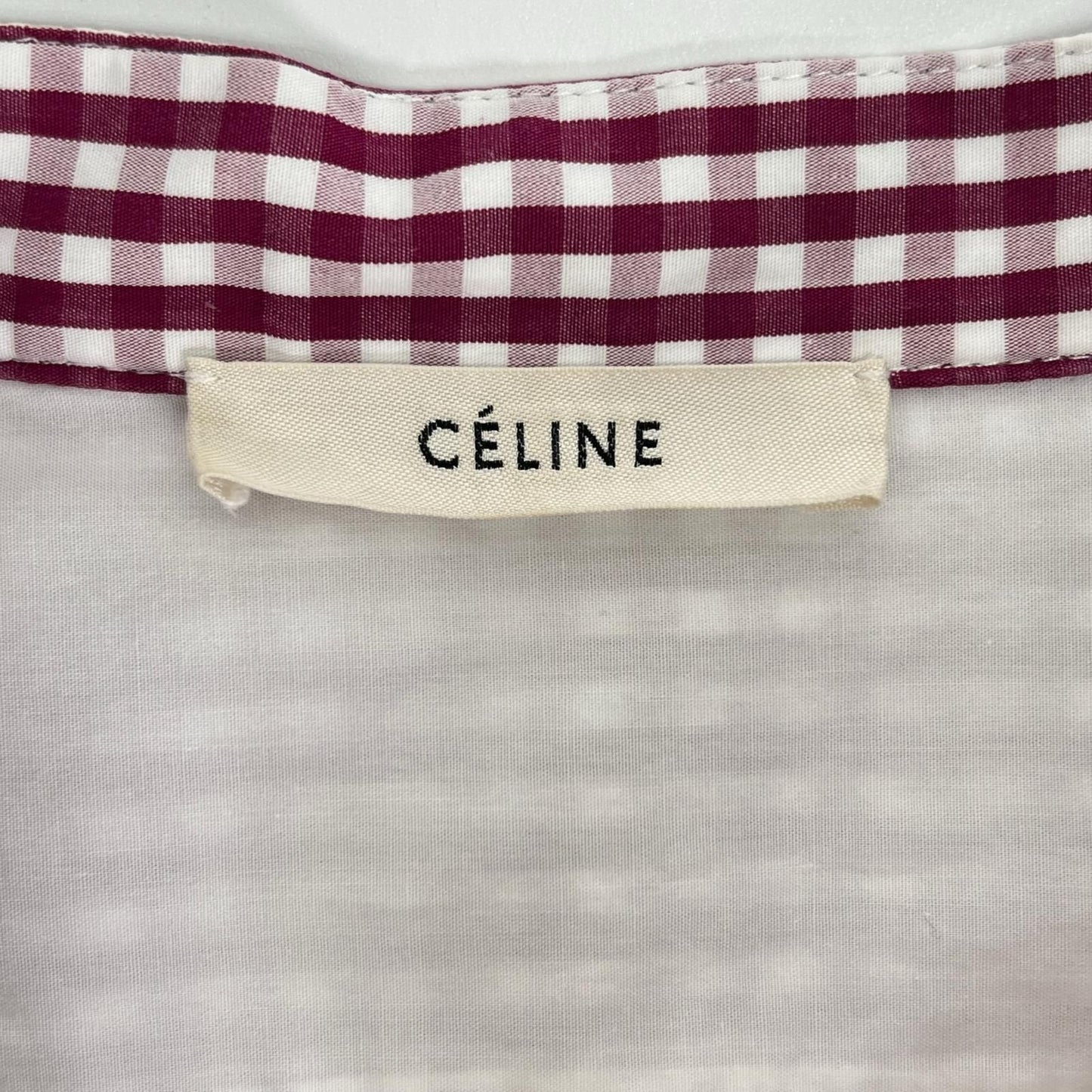 Celine Phoebe Philo Era Cotton 100% Gingham Check Logo Buttoned Long Sleeve — view 6