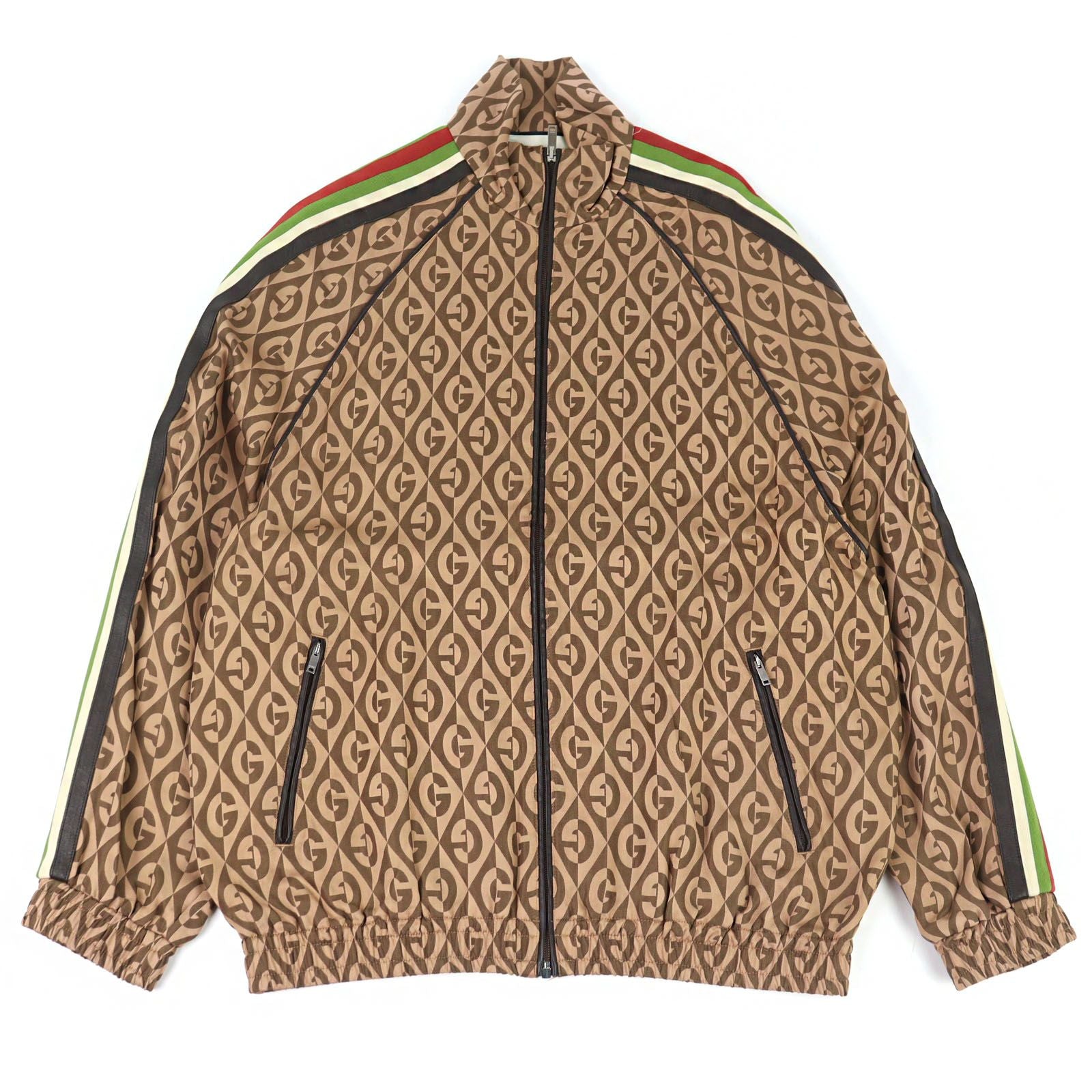 Gucci Lambus Side Line Leather Track Jacket Brown