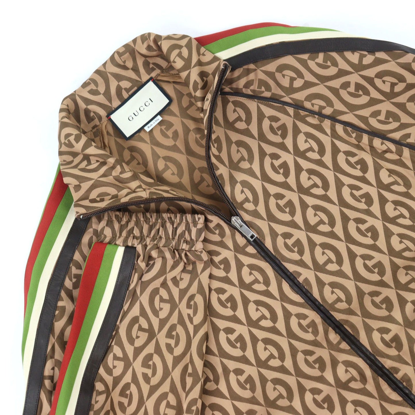 Gucci Lambus Side Line Leather Track Jacket Brown — view 2