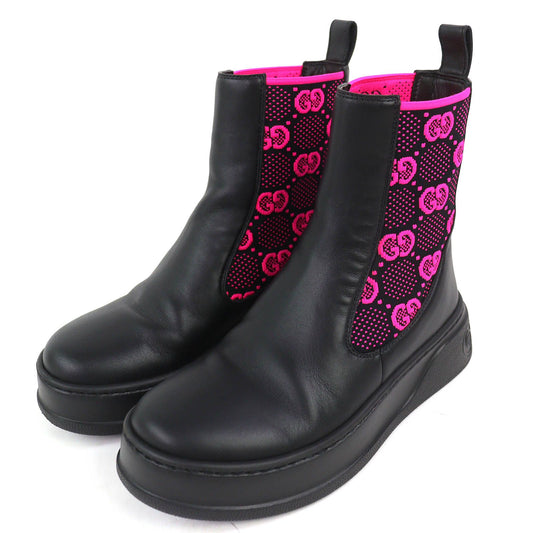 Gucci Logo GG Jersey Side Gore Ankle Boots Short Black Pink 35.5 Recommended