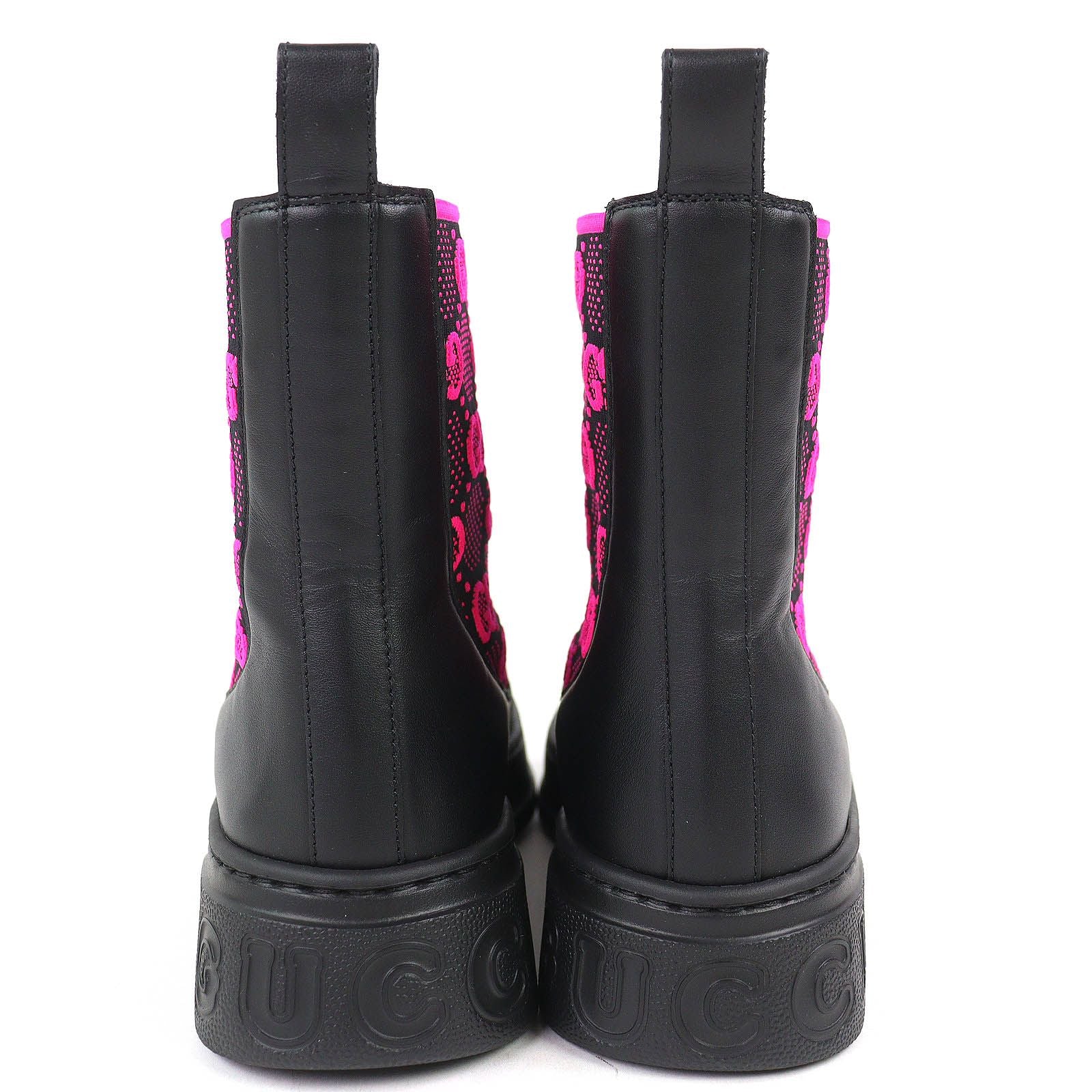 Gucci Logo GG Jersey Side Gore Ankle Boots Short Black Pink 35.5 Recommended — view 6