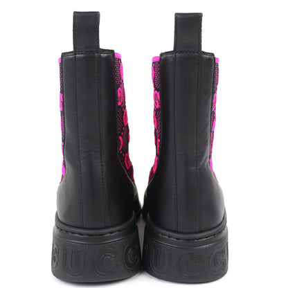 Gucci Logo GG Jersey Side Gore Ankle Boots Short Black Pink 35.5 Recommended — view 6