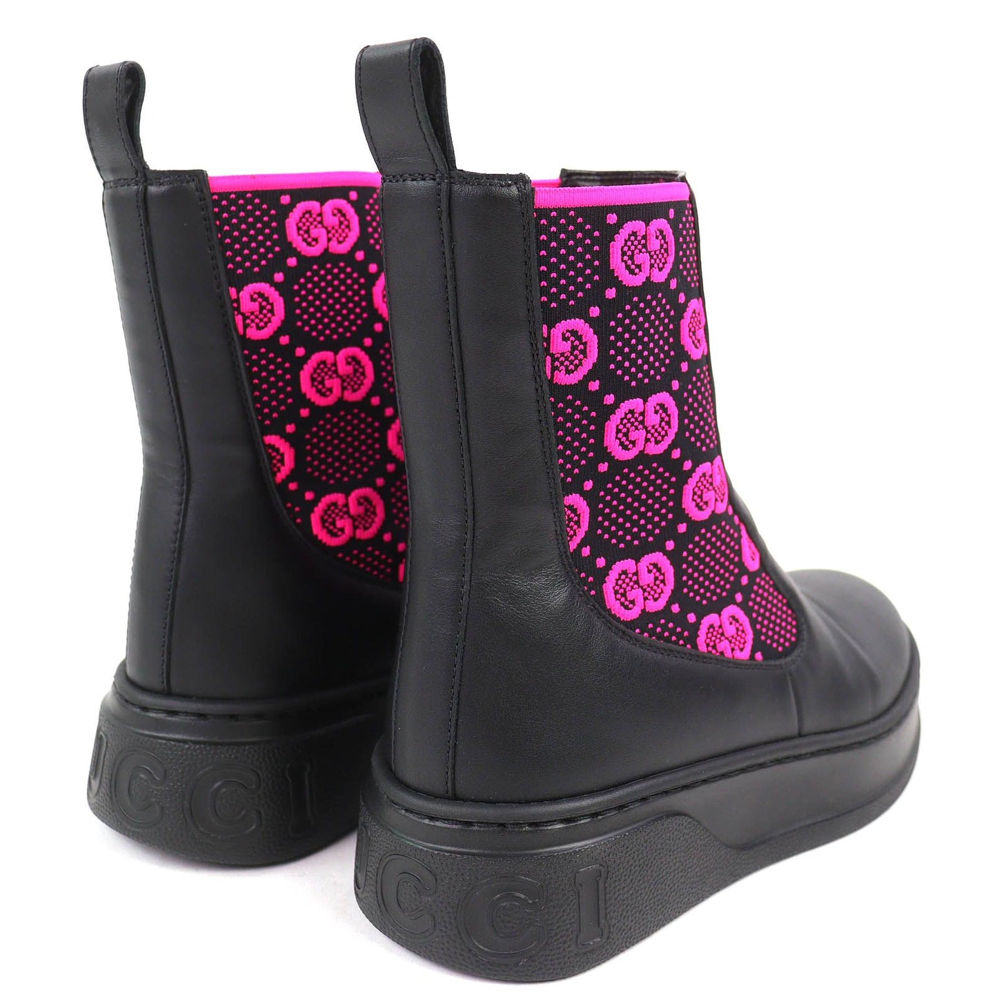 Gucci Logo GG Jersey Side Gore Ankle Boots Short Black Pink 35.5 Recommended — view 7