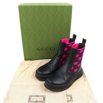Gucci Logo GG Jersey Side Gore Ankle Boots Short Black Pink 35.5 Recommended — view 2