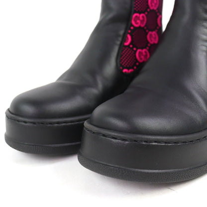 Gucci Logo GG Jersey Side Gore Ankle Boots Short Black Pink 35.5 Recommended — view 5