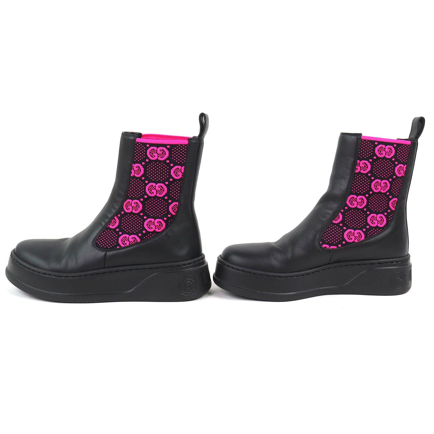 Gucci Logo GG Jersey Side Gore Ankle Boots Short Black Pink 35.5 Recommended — view 3
