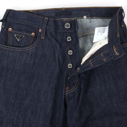 Prada Logo Leather Patch Cinch Back Denim Pants Indigo Blue 29 — view 2
