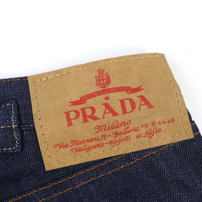 Prada Logo Leather Patch Cinch Back Denim Pants Indigo Blue 29 — view 7
