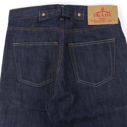 Prada Logo Leather Patch Cinch Back Denim Pants Indigo Blue 29 — view 4