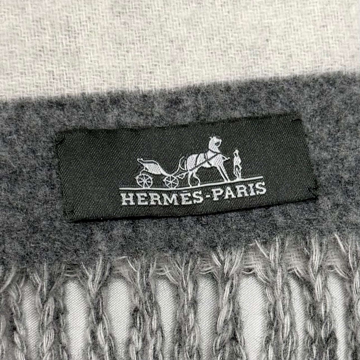 Hermes Love Story Cashmere Scarf with Fringes Shawl Gray Off White — view 6