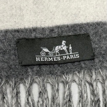 Hermes Love Story Cashmere Scarf with Fringes Shawl Gray Off White — view 6