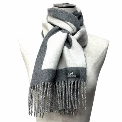 Hermes Love Story Cashmere Scarf with Fringes Shawl Gray Off White — view 3