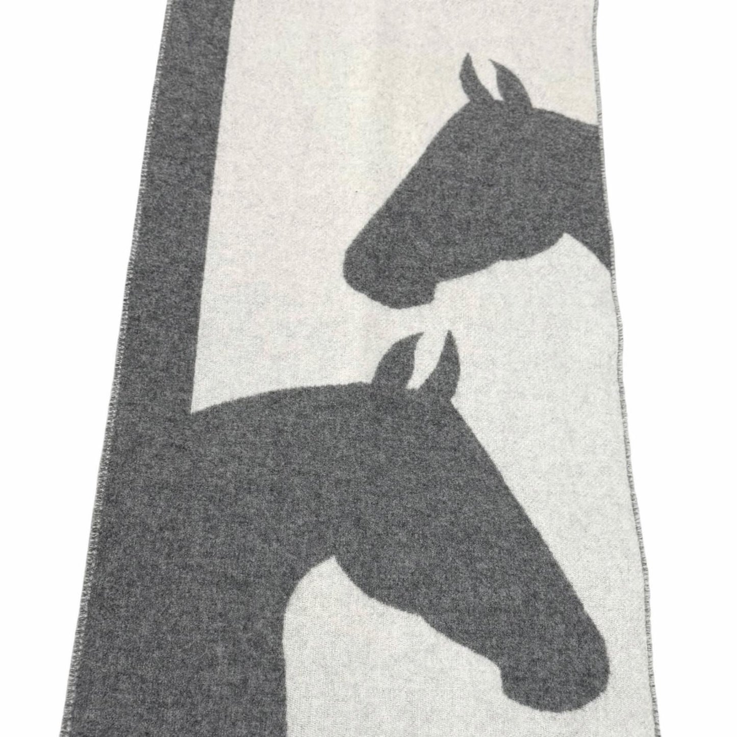 Hermes Love Story Cashmere Scarf with Fringes Shawl Gray Off White — view 5