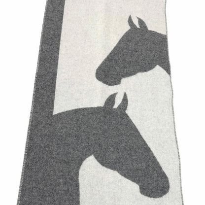 Hermes Love Story Cashmere Scarf with Fringes Shawl Gray Off White — view 5