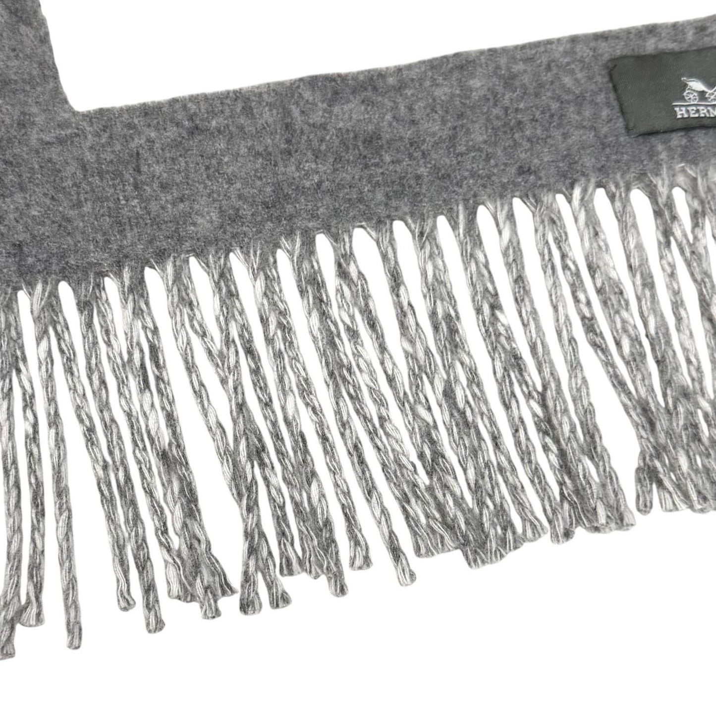 Hermes Love Story Cashmere Scarf with Fringes Shawl Gray Off White — view 4