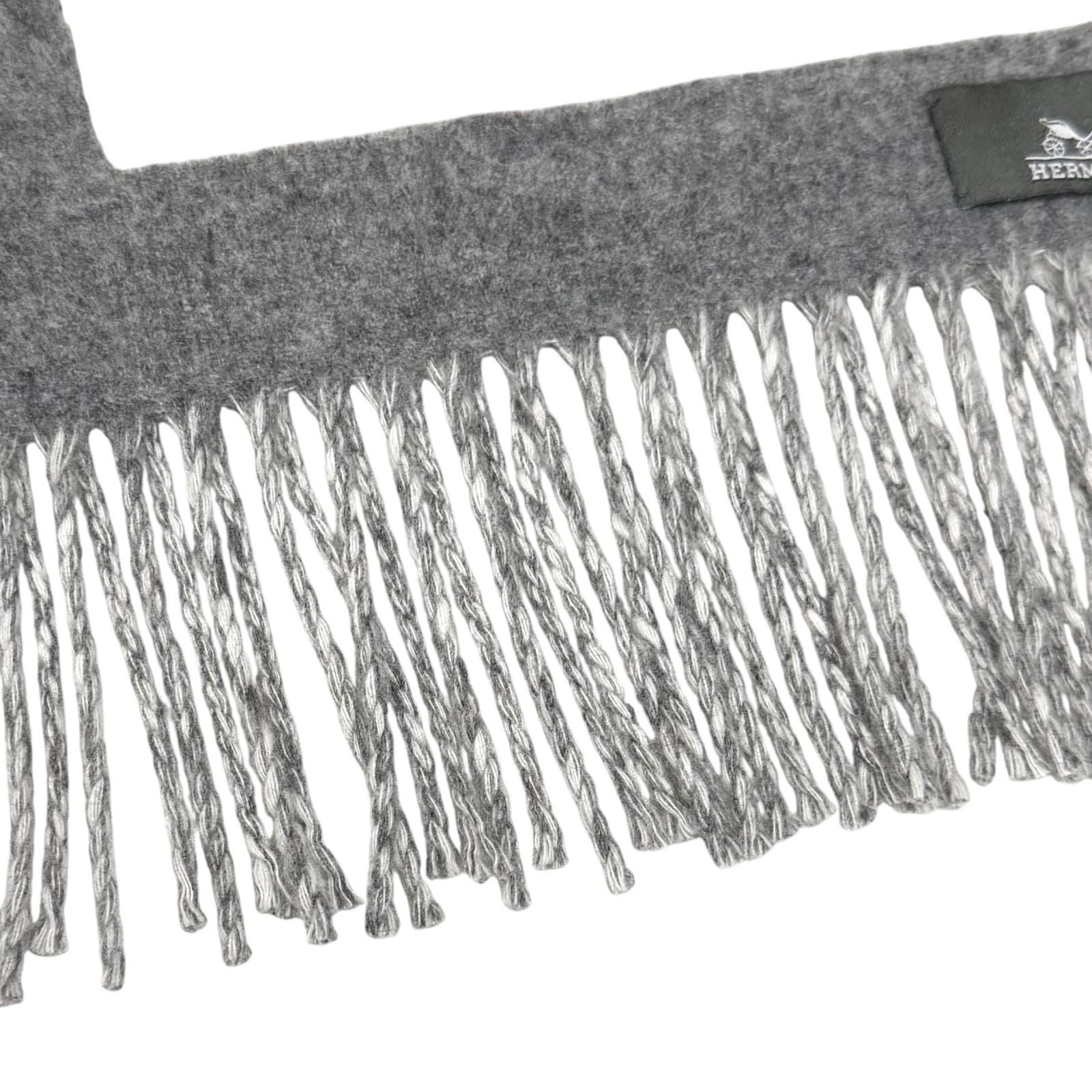 Hermes Love Story Cashmere Scarf with Fringes Shawl Gray Off White — view 4