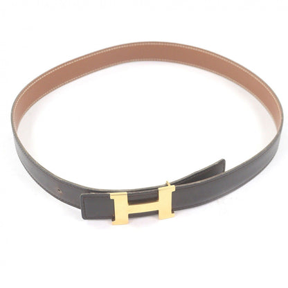 Hermes Vintage Martin Margiela Era Logo Gold Buckle Leather Belt Dark Brown 70 — view 2