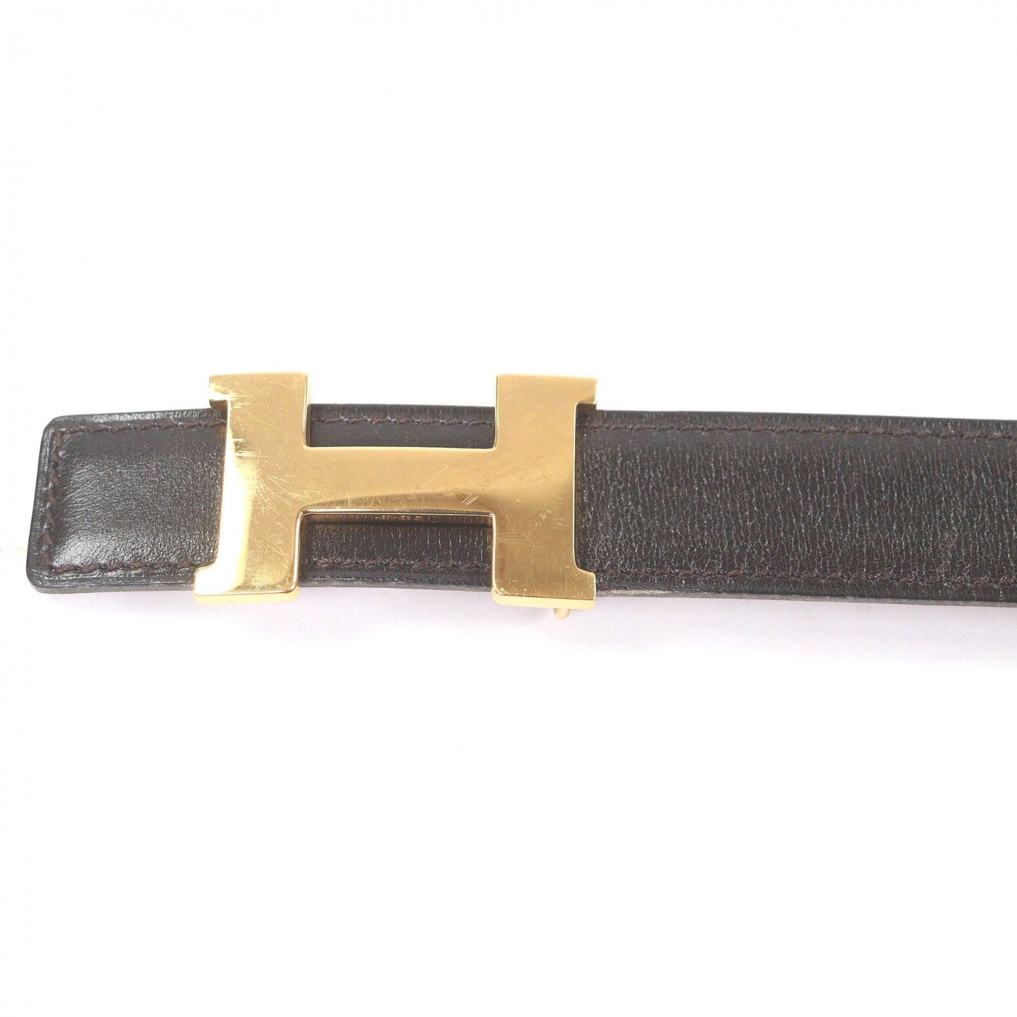 Hermes Vintage Martin Margiela Era Logo Gold Buckle Leather Belt Dark Brown 70 — view 5