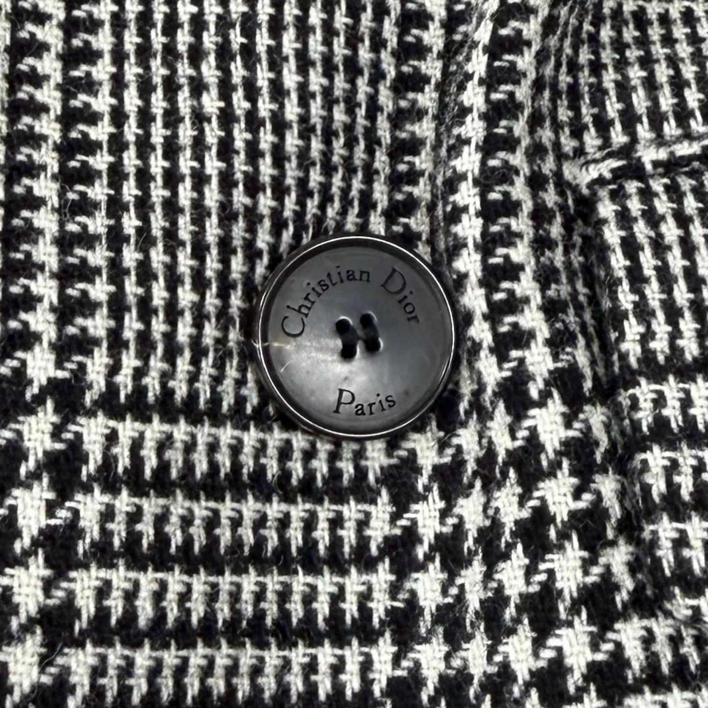 Dior Lining Silk 100% Houndstooth Cropped Glen Check Jacket Black White 40 — view 6