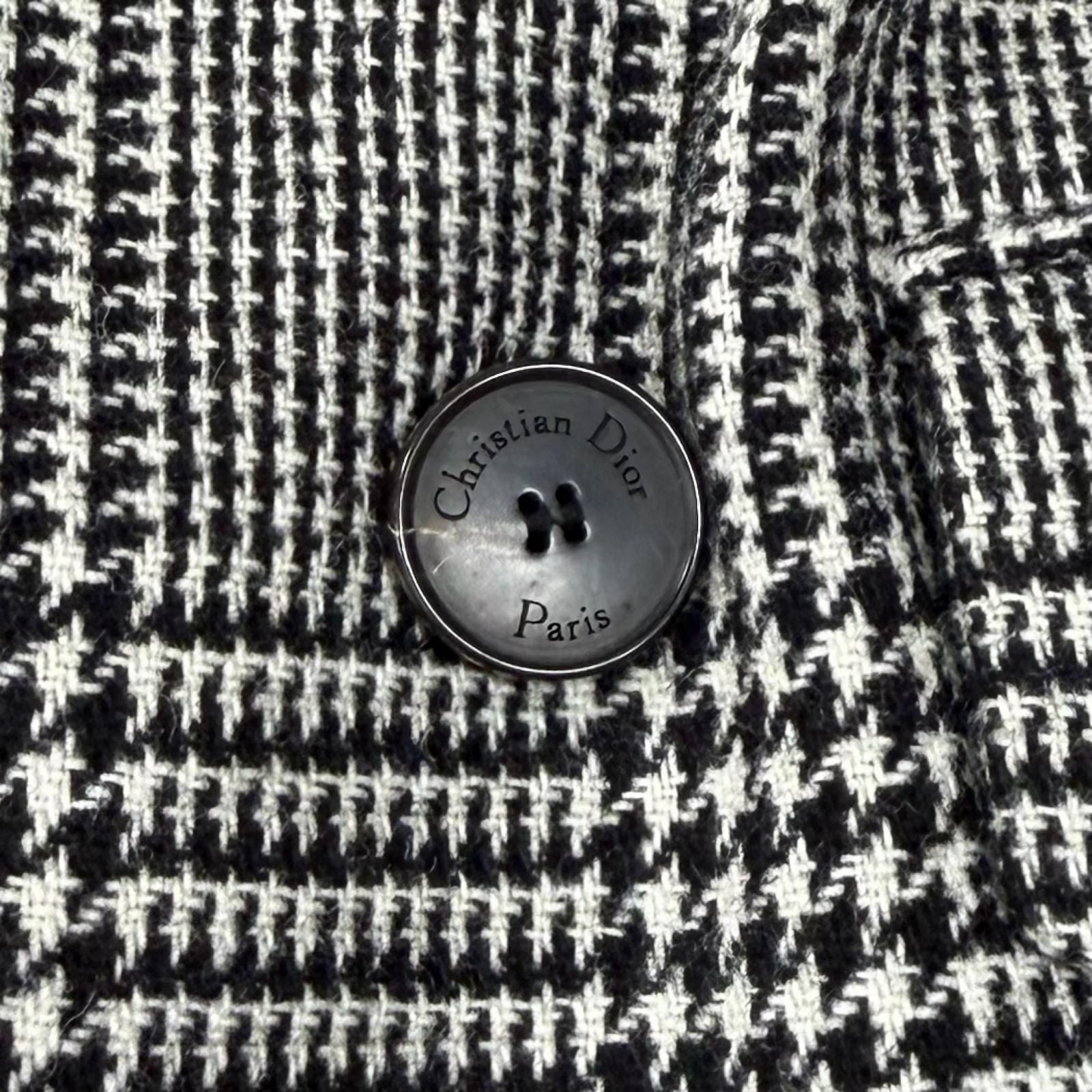 Dior Lining Silk 100% Houndstooth Cropped Glen Check Jacket Black White 40 — view 6