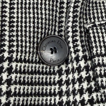 Dior Lining Silk 100% Houndstooth Cropped Glen Check Jacket Black White 40 — view 6