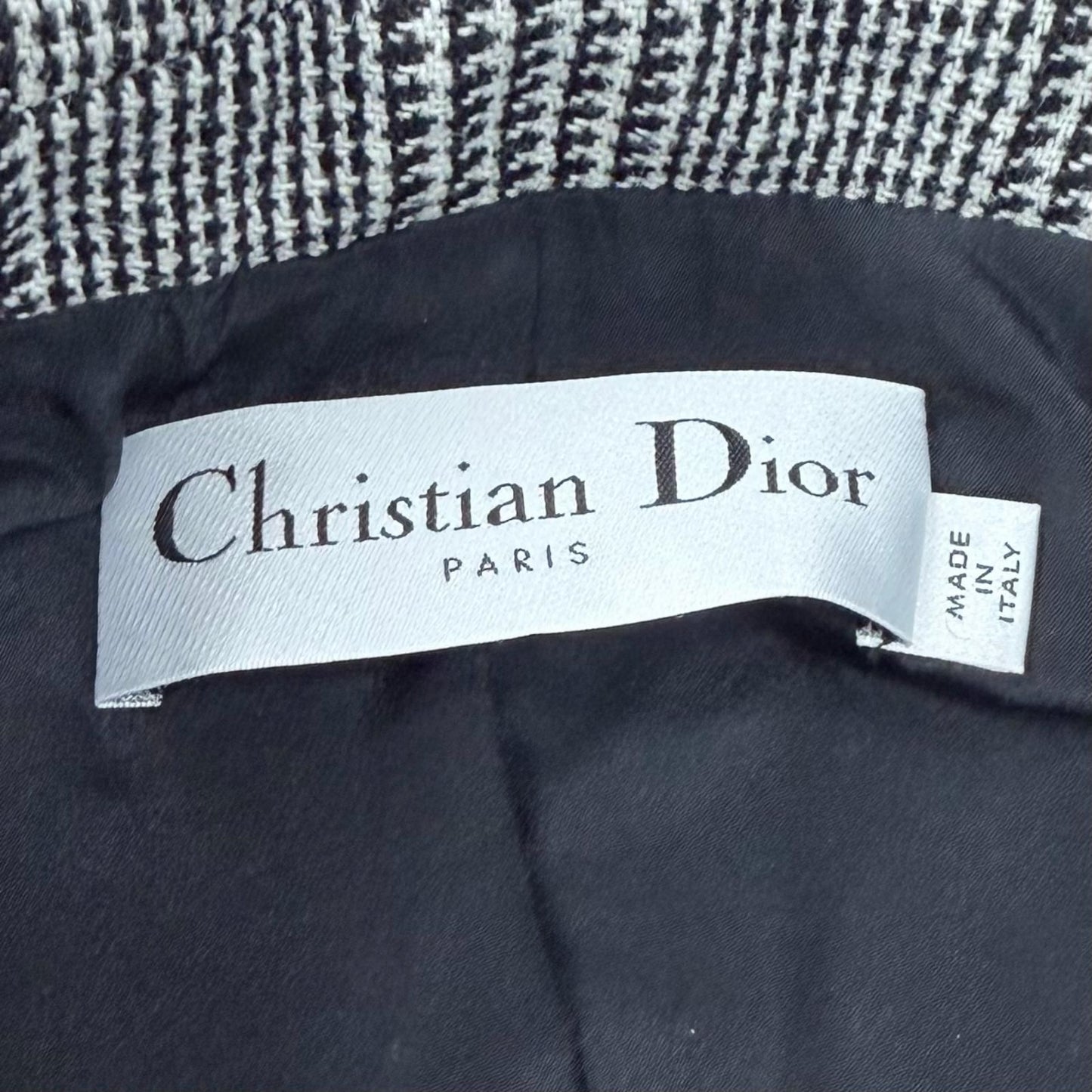 Dior Lining Silk 100% Houndstooth Cropped Glen Check Jacket Black White 40 — view 7