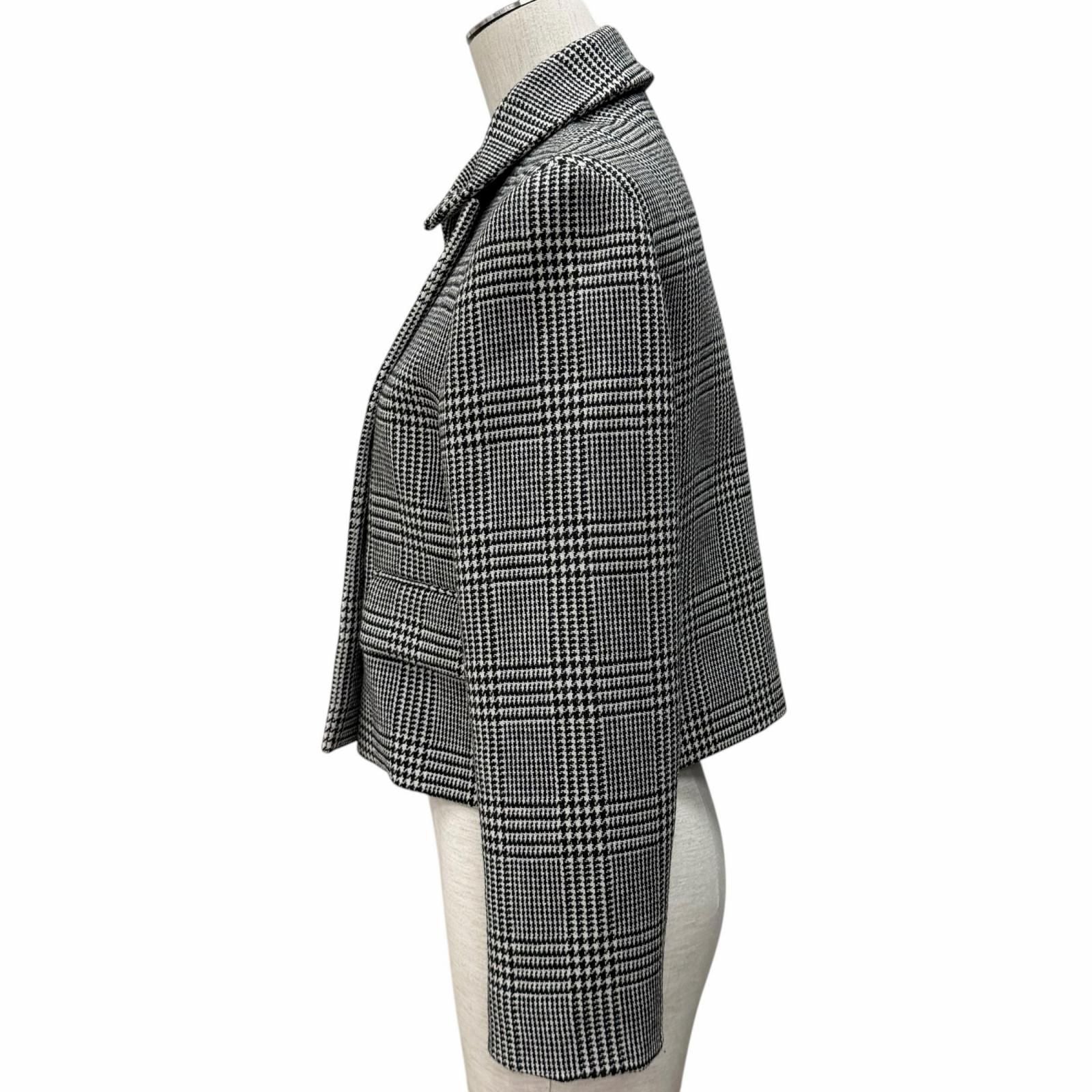 Dior Lining Silk 100% Houndstooth Cropped Glen Check Jacket Black White 40 — view 2