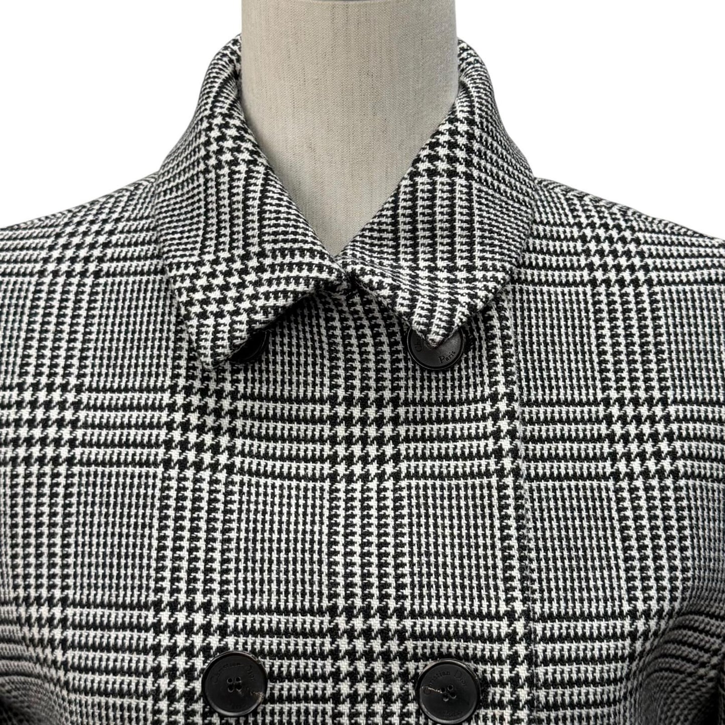 Dior Lining Silk 100% Houndstooth Cropped Glen Check Jacket Black White 40 — view 4