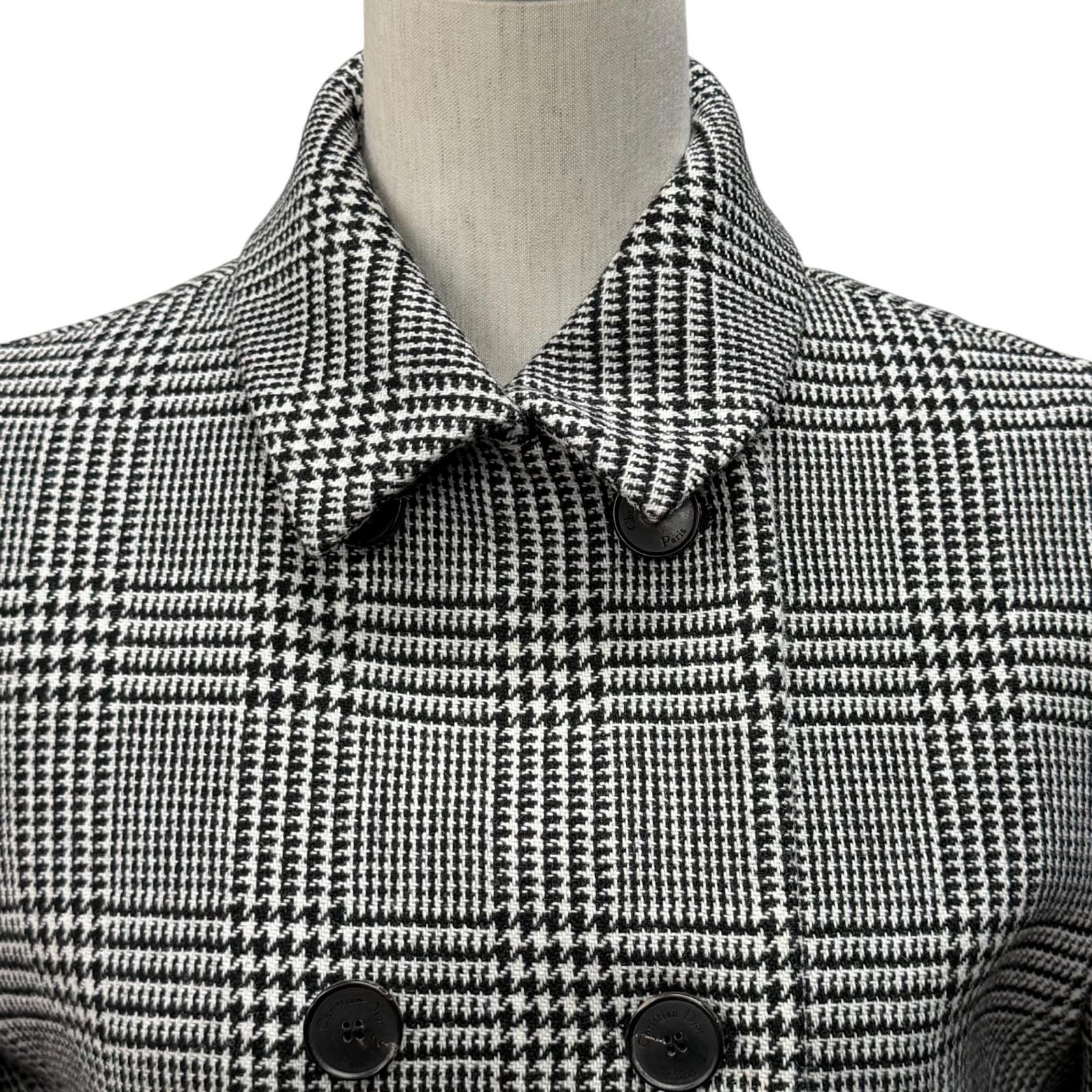 Dior Lining Silk 100% Houndstooth Cropped Glen Check Jacket Black White 40 — view 4