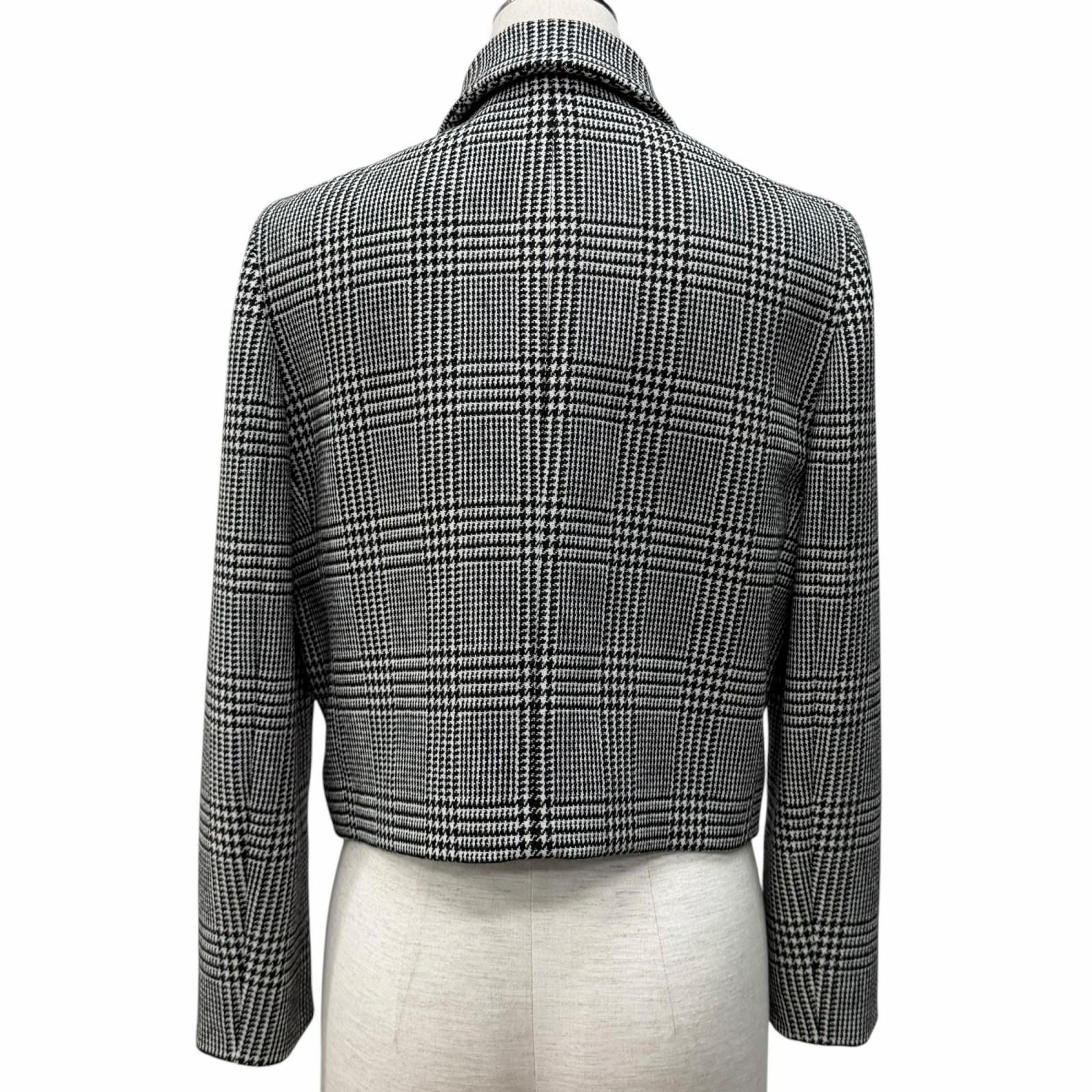 Dior Lining Silk 100% Houndstooth Cropped Glen Check Jacket Black White 40 — view 3