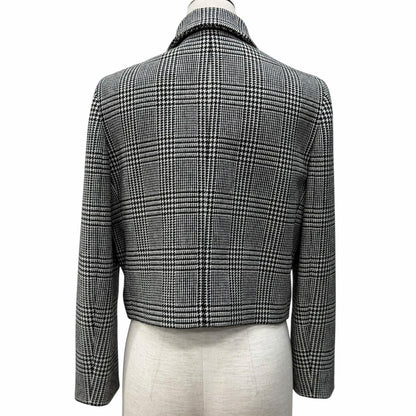 Dior Lining Silk 100% Houndstooth Cropped Glen Check Jacket Black White 40 — view 3