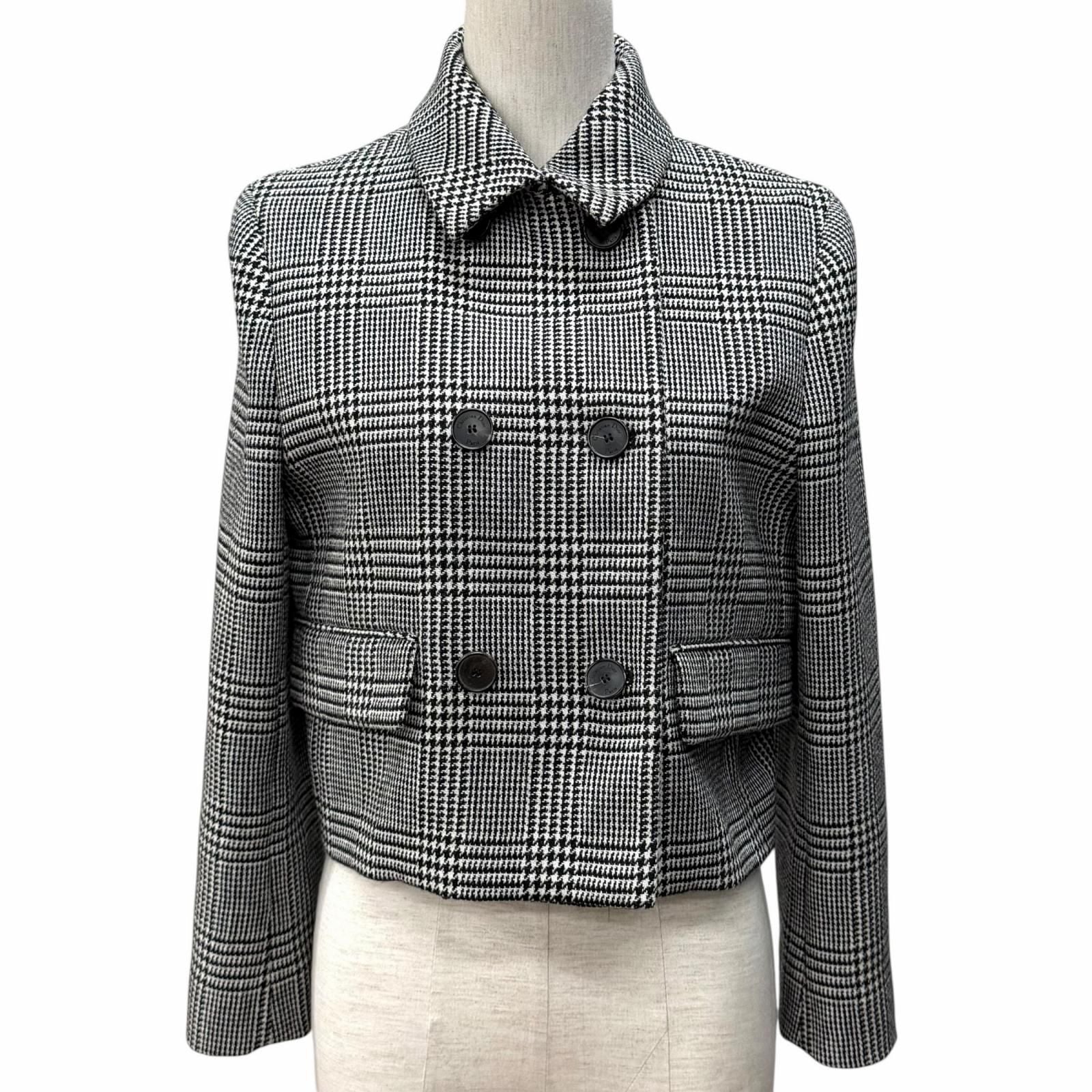 Dior Lining Silk 100% Houndstooth Cropped Glen Check Jacket Black White 40